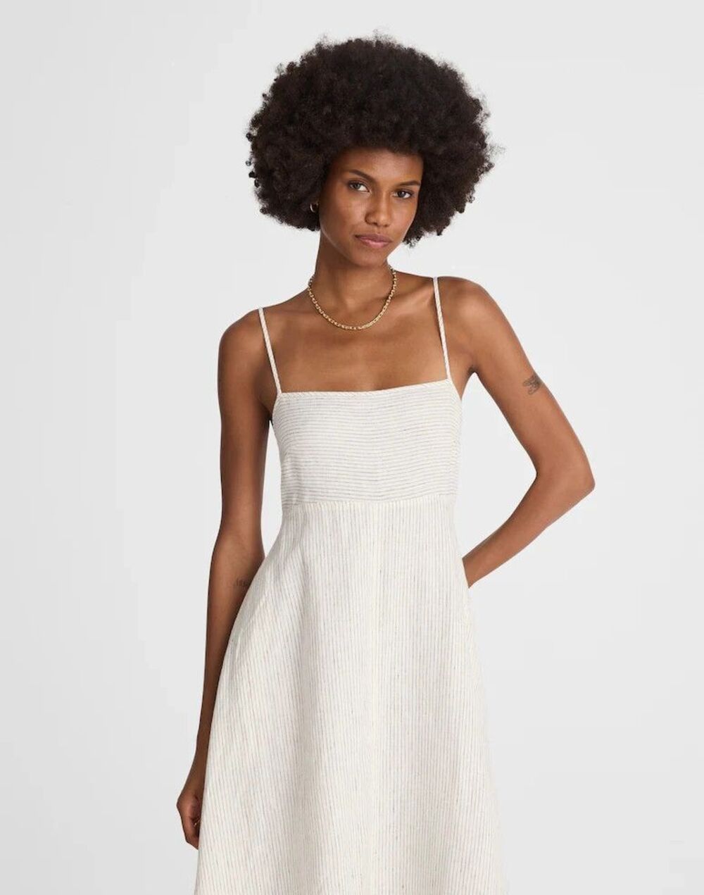 NEW Madewell Striped Empire Waist Midi Dress Linen Ivory SIZE Large - Picture 2 of 11